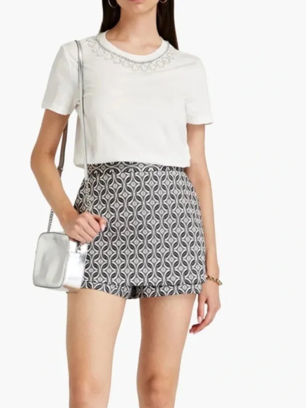 Maje Lamé jacquard Black and White Geometric Skort
